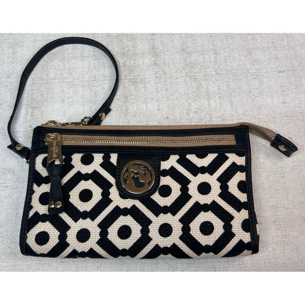 Spartina 449 Wristlet Wallet Blank And Creme Linen & Leather